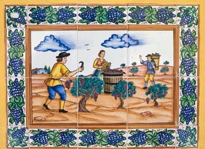 Modern Spanish Ceramic Tiles Showing Vineyard Workers Cutting Bunches of Grapes by Unknown